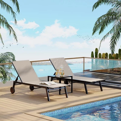 Adjustable Backrest Poolside Loungers Set Of 3, Outdoor Lounge Chairs With Wheels, Patio Chaise Lounge Chairs With Side Table 9 Adjustable Backrest Poolside Loungers Set Of 3, Outdoor Lounge Chairs With Wheels, Patio Chaise Lounge Chairs With Side Table - Image 9