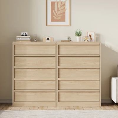 Garvee 5 Drawer Dresser For Bedroom, Natural 5 Chest Of Drawers Tall With Concave Handles, Wooden Dresser Organizer For Living Room Nursery Entryway 3 Garvee 5 Drawer Dresser For Bedroom, Natural 5 Chest Of Drawers Tall With Concave Handles, Wooden Dresser Organizer For Living Room Nursery Entryway - Image 3