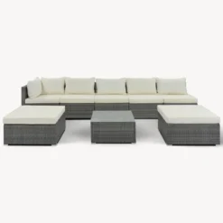 8-Pieces Patio Furniture Set, Sectional Couch With 2 Ottomans, Coffee Table, Corner Sofa, 4 Single Sofa, Anti Slip Feet, For Garden, Beige 10 8-Pieces Patio Furniture Set, Sectional Couch With 2 Ottomans, Coffee Table, Corner Sofa, 4 Single Sofa, Anti Slip Feet, For Garden, Beige -Garvee Sales GUEST e4222c19 e064 4516 be39 c7d6ee31aea1