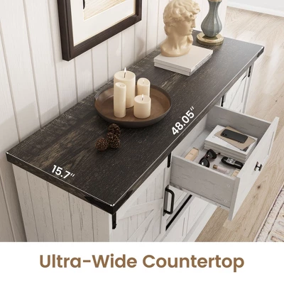 Farmhouse 4 Drawer Dresser, 58.7" Chest Of Drawers With Sliding Barn Door, Rustic Wood Sideboard Buffet Cabinet With Adjustable Shelves 2 Farmhouse 4 Drawer Dresser, 58.7" Chest Of Drawers With Sliding Barn Door, Rustic Wood Sideboard Buffet Cabinet With Adjustable Shelves - Image 2