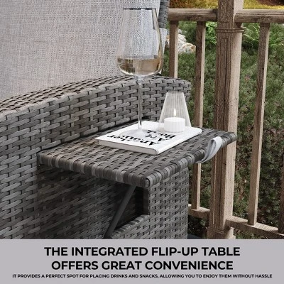 Indoor Outdoor Wicker Recliner Chair With Flip-Up Table Air Pump 155¡ã Lay Flat, Adjustable Wicker Lounge Recliner Chair With Backrest And Footrest 4 Indoor Outdoor Wicker Recliner Chair With Flip-Up Table Air Pump 155¡ã Lay Flat, Adjustable Wicker Lounge Recliner Chair With Backrest And Footrest - Image 4