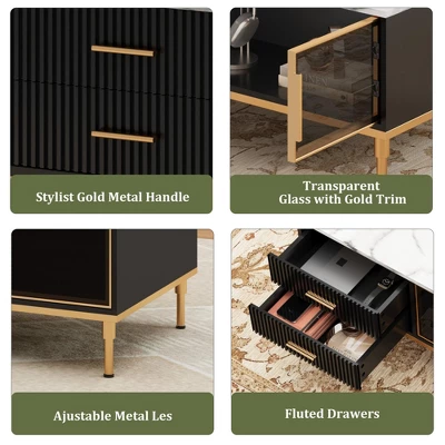 Whizmax Faux Marble Coffee Table - Modern Living Room Table With 4 Drawers & Glass Doors, Fluted Panel Design 8 Whizmax Faux Marble Coffee Table - Modern Living Room Table With 4 Drawers & Glass Doors, Fluted Panel Design - Image 8