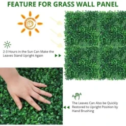 12PCS 10"x10" Grass Wall Artificial Boxwood Panels Wall Hedge Decor With Zip Ties