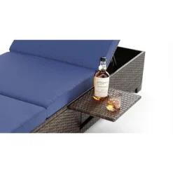 Outdoor Patio Chaise Lounge Chairs Set Of 2, PE Rattan Wicker Pool Garden Lounger With Adjustable Backrest, Cushion, Cup Holder, Brown-Blue -Garvee Sales GUEST e4b4aa29 5ca3 46e8 919b f9d5c383c13e