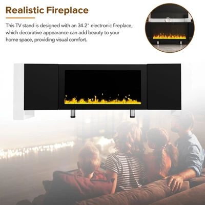 68" Fireplace TV Stand For TVs UP To 78", Electric Fireplace Media Entertainment Center, Modern TV Console Table With Storage For Living Room 2 68" Fireplace TV Stand For TVs UP To 78", Electric Fireplace Media Entertainment Center, Modern TV Console Table With Storage For Living Room - Image 2