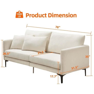 Garvee 78 Inch Sofa, 3 Seater Sofa, Comfy Modern Couch With 2 Pillows, Cozy Lounge Sofa, Sofa Couch For Living Room Apartment Bed Room, Beige 5 Garvee 78 Inch Sofa, 3 Seater Sofa, Comfy Modern Couch With 2 Pillows, Cozy Lounge Sofa, Sofa Couch For Living Room Apartment Bed Room, Beige - Image 5