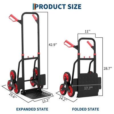 Stair Climbing Cart - 330lb Heavy Duty Hand Truck With 6 Wheels, 2 Elastic Ropes 3 Stair Climbing Cart - 330lb Heavy Duty Hand Truck With 6 Wheels, 2 Elastic Ropes - Image 3