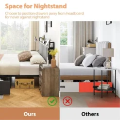 Whizmax Four Size Bed Frame With 2 Storage Drawers And Charging Station, Rustic Linen Upholstered Platform Bed Frame With Storage Headboard, Gray 13 Whizmax Four Size Bed Frame With 2 Storage Drawers And Charging Station, Rustic Linen Upholstered Platform Bed Frame With Storage Headboard, Gray -Garvee Sales GUEST e543345d 119b 4f5f 9a52 c9fd65fc8c2b