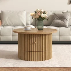 Round Coffee Table With Storage, 30.5" Wooden Center Table With Drawer, Accent Cocktail End Table For Living Room Bedroom Office -Garvee Sales GUEST e5c58198 e962 4b39 8cc7 5c621dc8e355