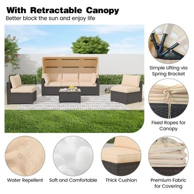 Garvee 6-Piece Outdoor Patio Furniture Set With Modern Rattan Wicker, Rattan Daybed With Retractable Canopy For Garden, Deck, And Backyard 3 Garvee 6-Piece Outdoor Patio Furniture Set With Modern Rattan Wicker, Rattan Daybed With Retractable Canopy For Garden, Deck, And Backyard - Image 3