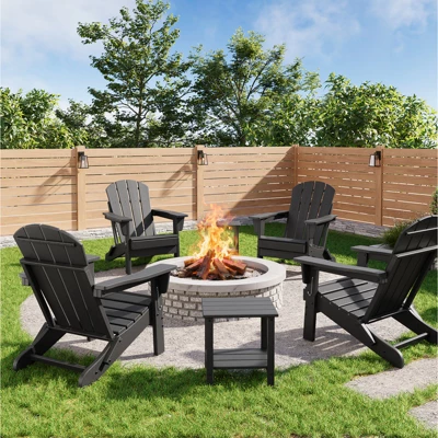Folding Adirondack Chairs Set Of 4 With 2 Side Table,HDPE Plastic Outdoor Chairs, Wood Texture,380Lbs & Weather Resistant For Fire Deck,Patio 9 Folding Adirondack Chairs Set Of 4 With 2 Side Table,HDPE Plastic Outdoor Chairs, Wood Texture,380Lbs & Weather Resistant For Fire Deck,Patio - Image 9