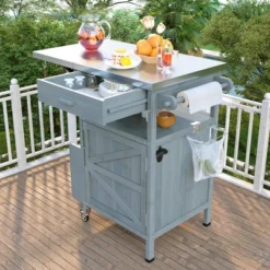 40.5" Outdoor Grill Cart With Stainless Steel Top, Rolling Buffet Serving Cart With Drop Leaf, Patio Kitchen Island Cart For Garden Poolside -Garvee Sales GUEST e6065da8 b718 4ed8 b31f 174c5477cd3c