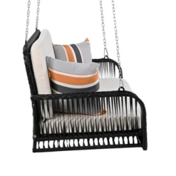 Hanging Porch Swing With Removable Cushion Covers, 2 Durable Metal Chains, Seat And Back Cushion, 2 Pillows