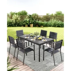 57" Aluminum Outdoor Dining Table For 6, Large Rectangular Patio Table With E-Coating For Backyard, Deck, Garden, Lawn, Black -Garvee Sales GUEST e6f955bc 66ad 407b a6a6 18b890d00788