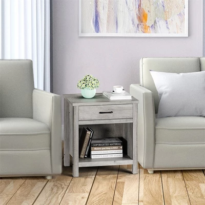 Garvee Farmhouse Gray Nightstand With Drawer And Storage Shelf For Bedroom Living Room 4 Garvee Farmhouse Gray Nightstand With Drawer And Storage Shelf For Bedroom Living Room - Image 4