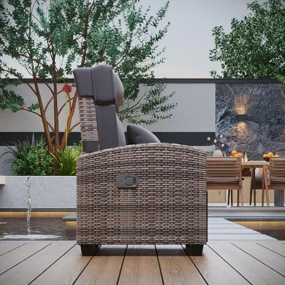 Garvee Outdoor Recliner Chair, Rattan Lounge Chair With Adjustable Backrest & Footrest, 150° Lay Flat, Flip-Up Table, Removable Cushion 5 Garvee Outdoor Recliner Chair, Rattan Lounge Chair With Adjustable Backrest & Footrest, 150° Lay Flat, Flip-Up Table, Removable Cushion - Image 5