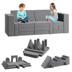 Kids Couch For Building Fort Toy,22pcs DIY Toddler Sofa,Velvet Toddler Futon Sofa Bed For Playroom, Bedroom,Grey -Garvee Sales GUEST e761011d e145 42cb 8ca4 5d104217c4e7