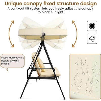 Whizmax 3 Seater Outdoor Porch Swing, Patio Swing Chair And Canopy, Adjustable Shade, Removable Cushion, Suitable For Balcony, Garden, Antique White 4 Whizmax 3 Seater Outdoor Porch Swing, Patio Swing Chair And Canopy, Adjustable Shade, Removable Cushion, Suitable For Balcony, Garden, Antique White - Image 4