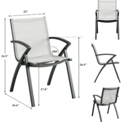 Aluminum Outdoor Dining Chairs With Quick-Dry Textilene Mesh, Ergonomic Support For Patio, Poolside