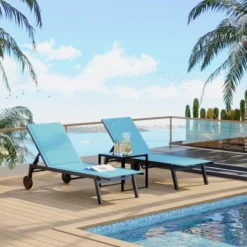 Adjustable Backrest Poolside Loungers Set Of 3, Outdoor Lounge Chairs With Wheels And Soft Padded, Patio Chaise Lounge Chairs With Side Table -Garvee Sales GUEST e803b4e3 93ce 4cb3 95bd 8e589dbdbb7c