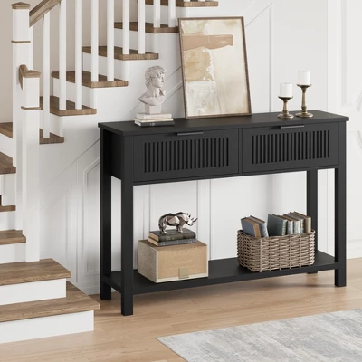 Farmhouse Entryway Table,43 Inch Wood Console Table With 2 Drawers,2 Tier Sofa Table With Storage For Living Room, Foyer Tables For Entryway 2 Farmhouse Entryway Table,43 Inch Wood Console Table With 2 Drawers,2 Tier Sofa Table With Storage For Living Room, Foyer Tables For Entryway - Image 2