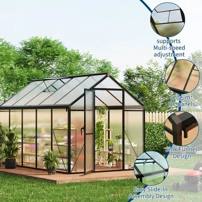 Garvee Walk-In Greenhouse With Polycarbonate Panels, Aluminum Frame, Quick Setup, Roof Vent, Outdoor Garden Greenhouse 1 Garvee Walk-In Greenhouse With Polycarbonate Panels, Aluminum Frame, Quick Setup, Roof Vent, Outdoor Garden Greenhouse