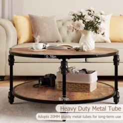 Whizmax Round Coffee Table, Rustic Wooden Surface Top & Sturdy Metal Legs Industrial Sofa Table For Living Room 13 Whizmax Round Coffee Table, Rustic Wooden Surface Top & Sturdy Metal Legs Industrial Sofa Table For Living Room -Garvee Sales GUEST e94be6d2 42e3 45ef 82d6 1e285f52edf9