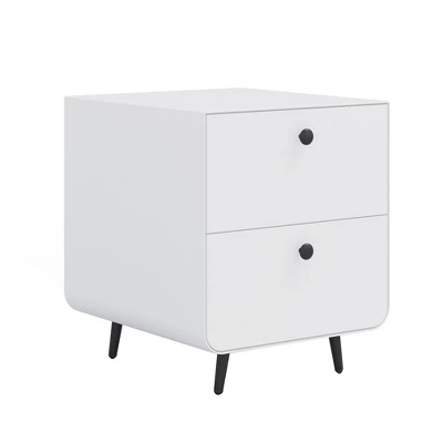 Modern Night Stand With 2 Drawers And Circular Handles - Steel Bedside Table Cabinet For Living Room, Bedroom, And Study Room 5 Modern Night Stand With 2 Drawers And Circular Handles - Steel Bedside Table Cabinet For Living Room, Bedroom, And Study Room - Image 5