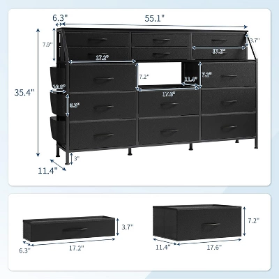 Dresser For Bedroom With 14 Drawers, 55" W Dresser With Side Pocket, Fabric Dressers & Chests Of Drawers With Shelves 1 Dresser For Bedroom With 14 Drawers, 55" W Dresser With Side Pocket, Fabric Dressers & Chests Of Drawers With Shelves