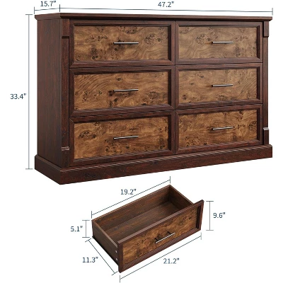 6 Drawer Dresser For Bedroom, Framhouse Large Chest Of Drawers With Metal Handles, Rustic Double Wood Dresser, Storage Dressers Organizer 1 6 Drawer Dresser For Bedroom, Framhouse Large Chest Of Drawers With Metal Handles, Rustic Double Wood Dresser, Storage Dressers Organizer