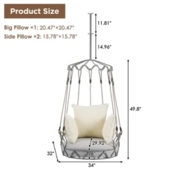 Outdoor Porch Swing Chair Hanging Basket, Patio Swing Chair With Cushion, Hanging Porch Swing For Backyard Garden Balcony, Hold Up To 300 LBS