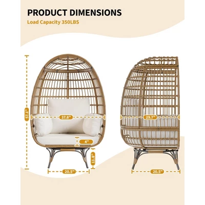 Oversize 360Swivel Egg Chair Patio Rattan Egg Basket Lounge Chair, Steel Frame Stand And 4 Cushions For Patio, Porch,Living Room 2 Oversize 360Swivel Egg Chair Patio Rattan Egg Basket Lounge Chair, Steel Frame Stand And 4 Cushions For Patio, Porch,Living Room - Image 2