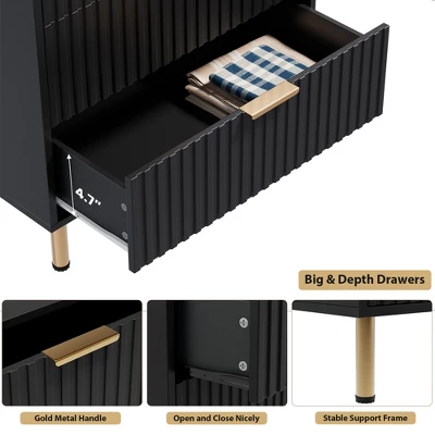 Fluted 3/5/6/8 Drawer Storage Dresser, Tall Modern Chest With Ample Deep Drawers And Wide Top, Wooden Organizer For Living Room, Hallway 5 Fluted 3/5/6/8 Drawer Storage Dresser, Tall Modern Chest With Ample Deep Drawers And Wide Top, Wooden Organizer For Living Room, Hallway - Image 5
