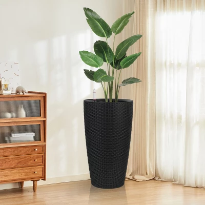 Imitation Rattan Design Planter Indoor Or Outdoor Porch Patio Made From Plastic Concrete With Drainage Holes Modern Decor For, Flowers 4 Imitation Rattan Design Planter Indoor Or Outdoor Porch Patio Made From Plastic Concrete With Drainage Holes Modern Decor For, Flowers - Image 4