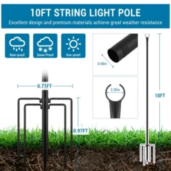 10FT Outdoor String Light Poles (8-Pack) – Heavy Duty Metal Hanging Poles For Patio, Garden & Backyard