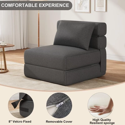 Folding Sofa Bed, Single Sleeper Chair With Memory Foam, Linen Fabric Convertible Couch, Foldable Floor Sofa For Living Room, Bedroom 4 Folding Sofa Bed, Single Sleeper Chair With Memory Foam, Linen Fabric Convertible Couch, Foldable Floor Sofa For Living Room, Bedroom - Image 4