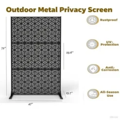 Outdoor Metal Privacy Screen 72"x47" Freestanding Decorative Fence Panels With Stand,Steel Divider & Climbing Plant Trellis For Patio Garden Balcony