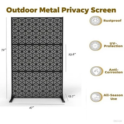 Outdoor Metal Privacy Screen 72"x47" Freestanding Decorative Fence Panels With Stand,Steel Divider & Climbing Plant Trellis For Patio Garden Balcony 1 Outdoor Metal Privacy Screen 72"x47" Freestanding Decorative Fence Panels With Stand,Steel Divider & Climbing Plant Trellis For Patio Garden Balcony