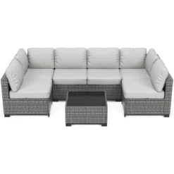Garvee 7-Piece Patio Furniture Set, Wicker Sectional Outdoor Sofa With Cushions, Modular Rattan Conversation Set For Garden, Porch, Or Balcony -Garvee Sales GUEST ead0ba05 fc2e 44ee aa70 cfe2c85c1755