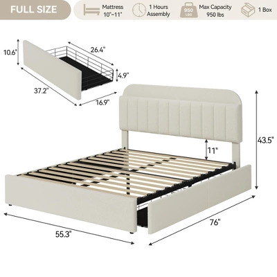 Twin/Twin XL/Full/Queen Bed Frame With Bookcase Headboard And 2 Drawers, Kids Bed Frame, Boucle Upholstered Platform Bed, Easy Assembly 8 Twin/Twin XL/Full/Queen Bed Frame With Bookcase Headboard And 2 Drawers, Kids Bed Frame, Boucle Upholstered Platform Bed, Easy Assembly - Image 8