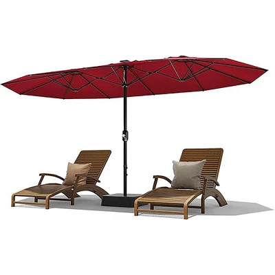15FT Large Patio Double-Sided Rectangle Market Umbrella With Base For Poolside Lawn Backyard 9 15FT Large Patio Double-Sided Rectangle Market Umbrella With Base For Poolside Lawn Backyard - Image 9