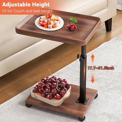 C-Shaped Adjustable Height End Table, 360-Degree Swivel TV Tray Table For Small Spaces, Side Table With Wheels For Living Room And Bedroom, Bed Side 4 C-Shaped Adjustable Height End Table, 360-Degree Swivel TV Tray Table For Small Spaces, Side Table With Wheels For Living Room And Bedroom, Bed Side - Image 4