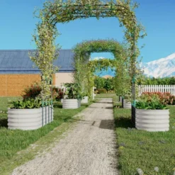 1 Set（2PCS Raised Garden Bed With Arch Trellis),Durable Steel Construction, For Climbing Plants And Outdoor Gardening