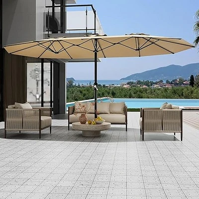 15FT Large Patio Double-Sided Rectangle Market Umbrella With Base For Poolside Lawn Backyard 3 15FT Large Patio Double-Sided Rectangle Market Umbrella With Base For Poolside Lawn Backyard - Image 3