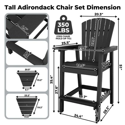 Outdoor Bar Height Adirondack Chairs With Connecting Tray, Balcony Chairs Recycled Poly Adirondack For Deck, Outdoor Tall Adirondack Chairs 1 Outdoor Bar Height Adirondack Chairs With Connecting Tray, Balcony Chairs Recycled Poly Adirondack For Deck, Outdoor Tall Adirondack Chairs