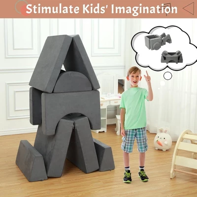 8Pcs Modular Kids Couch Sofa Set For Playroom Bedroom, Grey Comfort Toddler Convertible Sofa Foam Playset 4 8Pcs Modular Kids Couch Sofa Set For Playroom Bedroom, Grey Comfort Toddler Convertible Sofa Foam Playset - Image 4