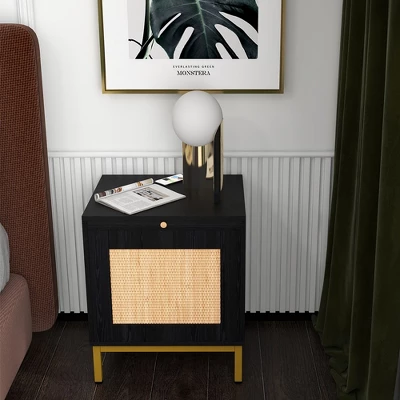 Set Of 2 Rattan Night Stands, Modern Farmhouse End Tables With Tray, Storage Shelf For Entryway, Bedroom, Living Room 2 Set Of 2 Rattan Night Stands, Modern Farmhouse End Tables With Tray, Storage Shelf For Entryway, Bedroom, Living Room - Image 2