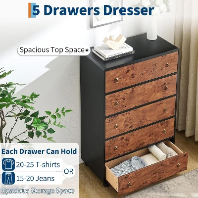 Modern Chest Of Drawers With Natural Texture, Curved Profile Design, Dresser TV Stand, Wood Drawer Organizer For Bedroom, Living Room, Natural Oak 7 Modern Chest Of Drawers With Natural Texture, Curved Profile Design, Dresser TV Stand, Wood Drawer Organizer For Bedroom, Living Room, Natural Oak - Image 7