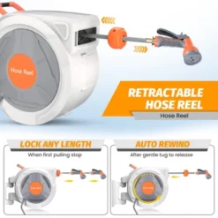 65/100/130 Ft Retractable Garden Hose Reel, With 9 Function Sprayer Nozzle, Any Length Lock, Automatic Slow Rewind, Wall Mounted, 180°Swivel Bracket 12 65/100/130 Ft Retractable Garden Hose Reel, With 9 Function Sprayer Nozzle, Any Length Lock, Automatic Slow Rewind, Wall Mounted, 180°Swivel Bracket -Garvee Sales GUEST ec8b3770 fdf1 4f49 b756 2834943bfe92