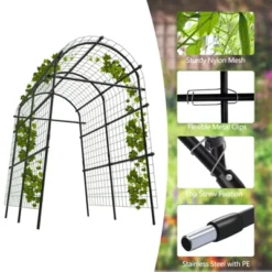 Garden Arch Trellis 7.2ft Extra Tall Metal Arbor For Climbing Plants, Outdoor Vegetable & Flower Support, Includes Clips & Netting